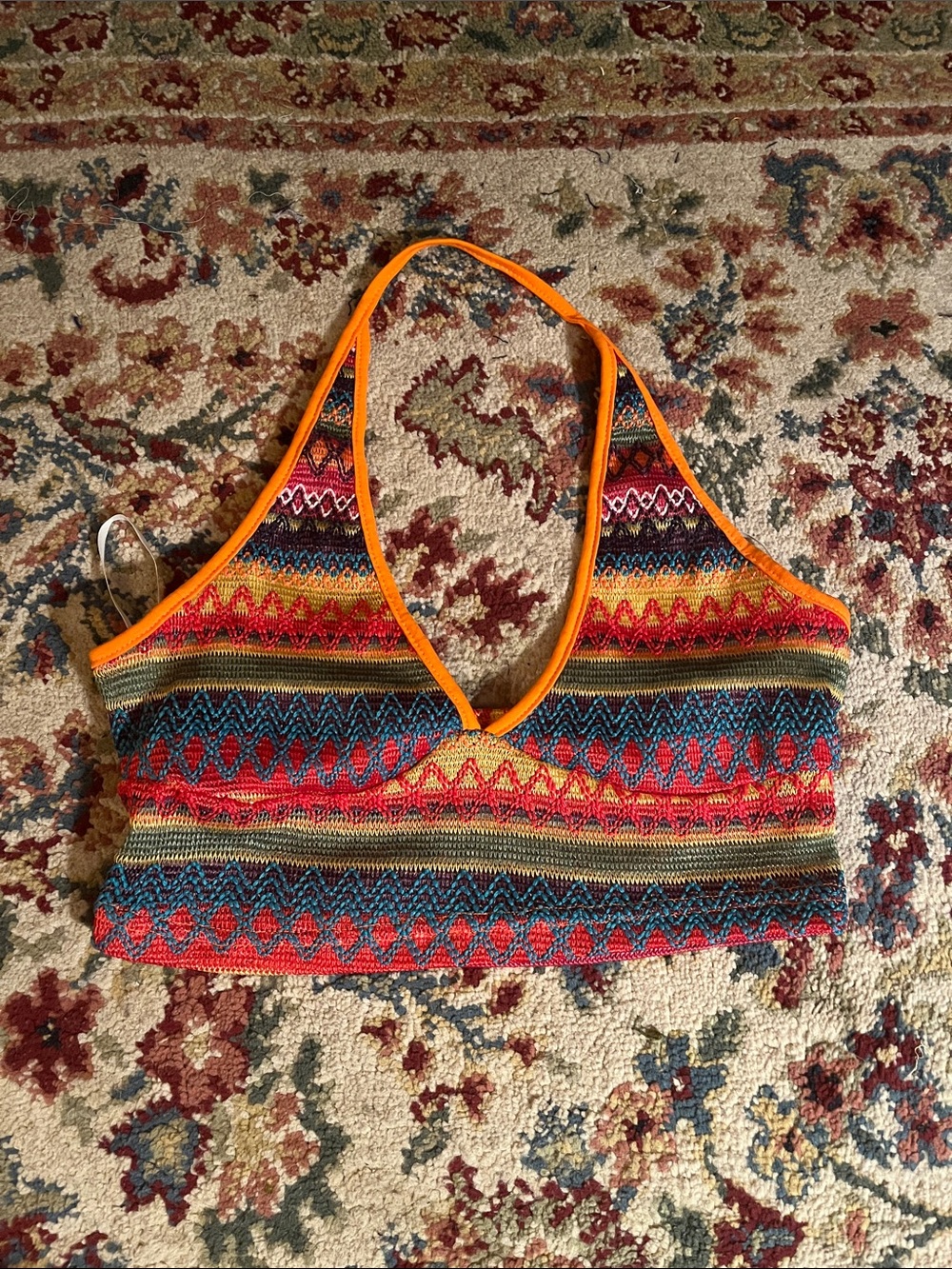 Multicolor Knit Cropped Halter Top